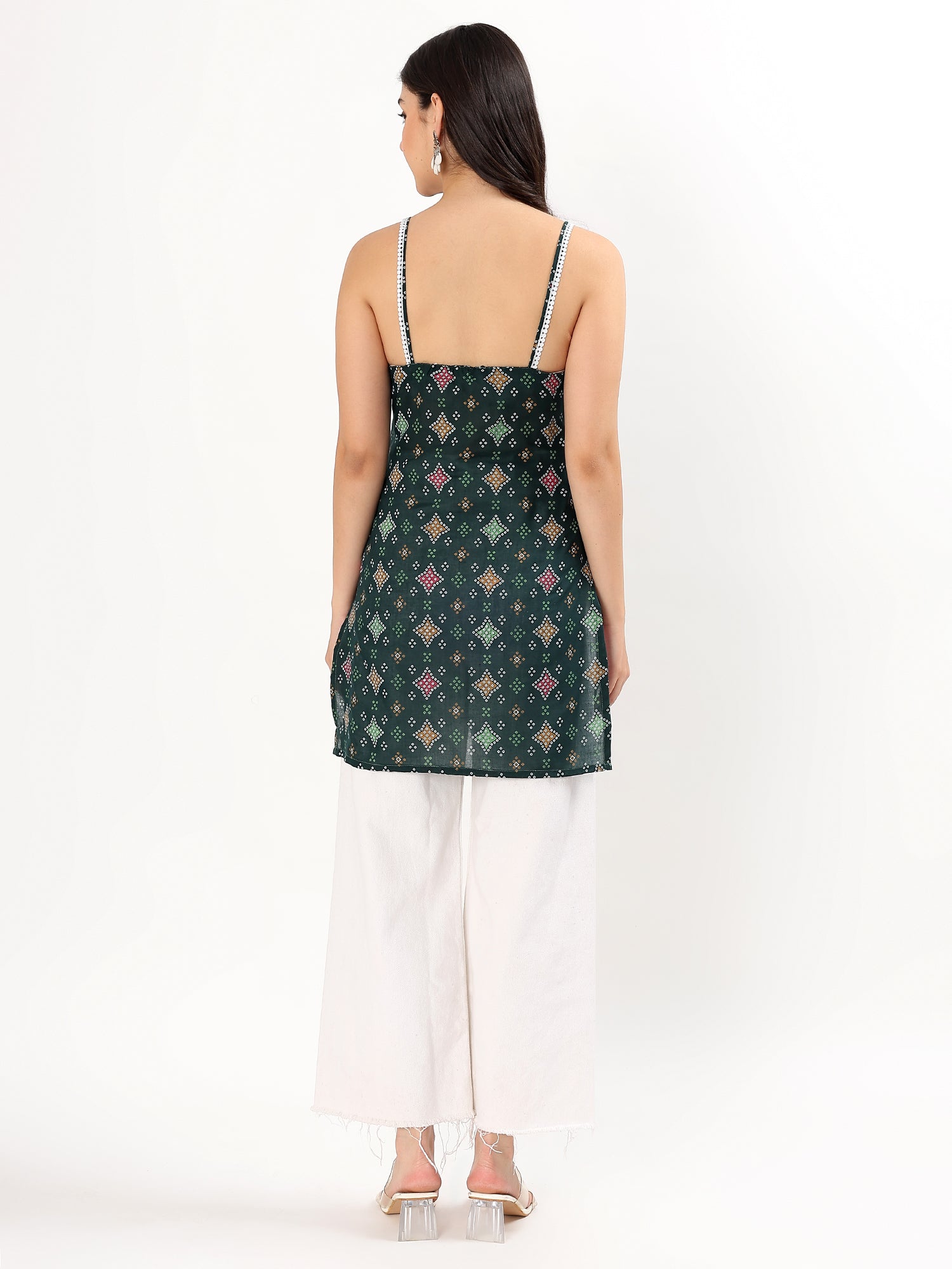 Green Printed Strappy Cotton Top