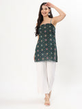 Green Printed Strappy Cotton Top