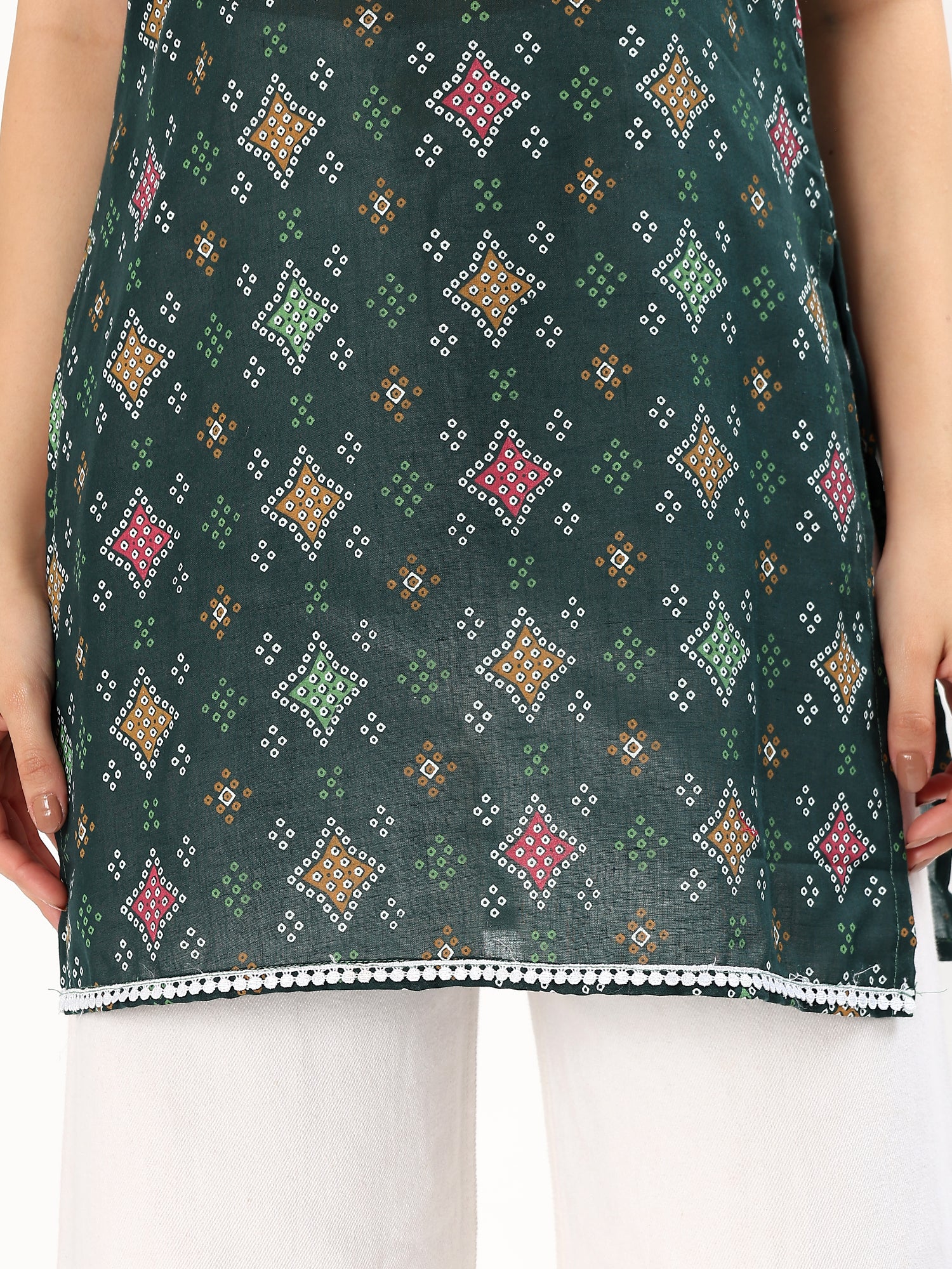 Green Printed Strappy Cotton Top