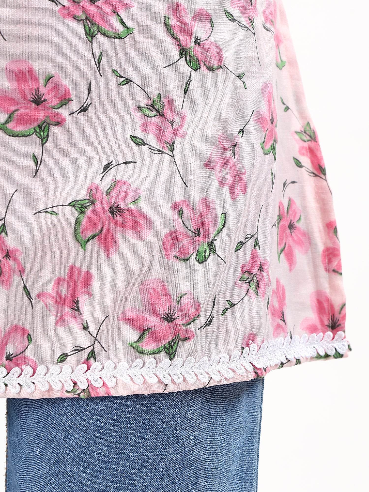 Pink Floral Halter Neck Cotton Top