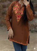 Chocolate brown Floral Kashmiri embroidered short Kurti- Elegant everyday wear