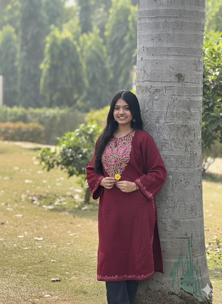 Bright Maroon Kashmiri Embroidered Kurti – Classic Ethnic Wear for Everyday Elegance