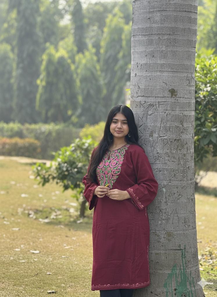 Bright Maroon Kashmiri Embroidered Kurti – Classic Ethnic Wear for Everyday Elegance