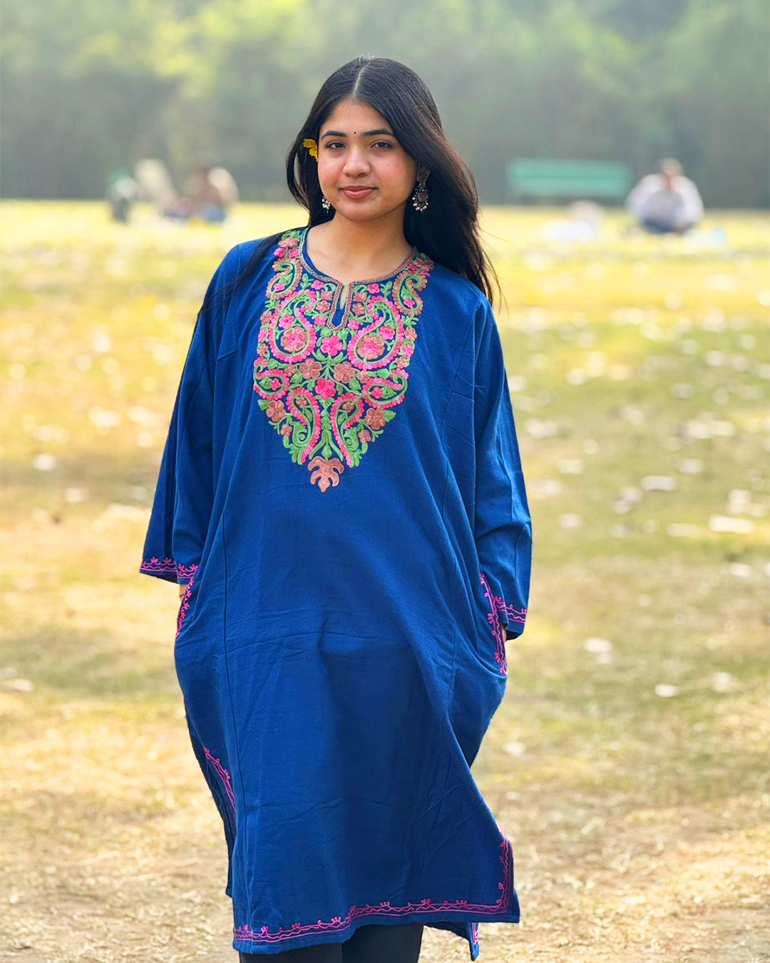 Navy Blue Kashmiri Embroidered Kurti – Elegant Ethnic Wear