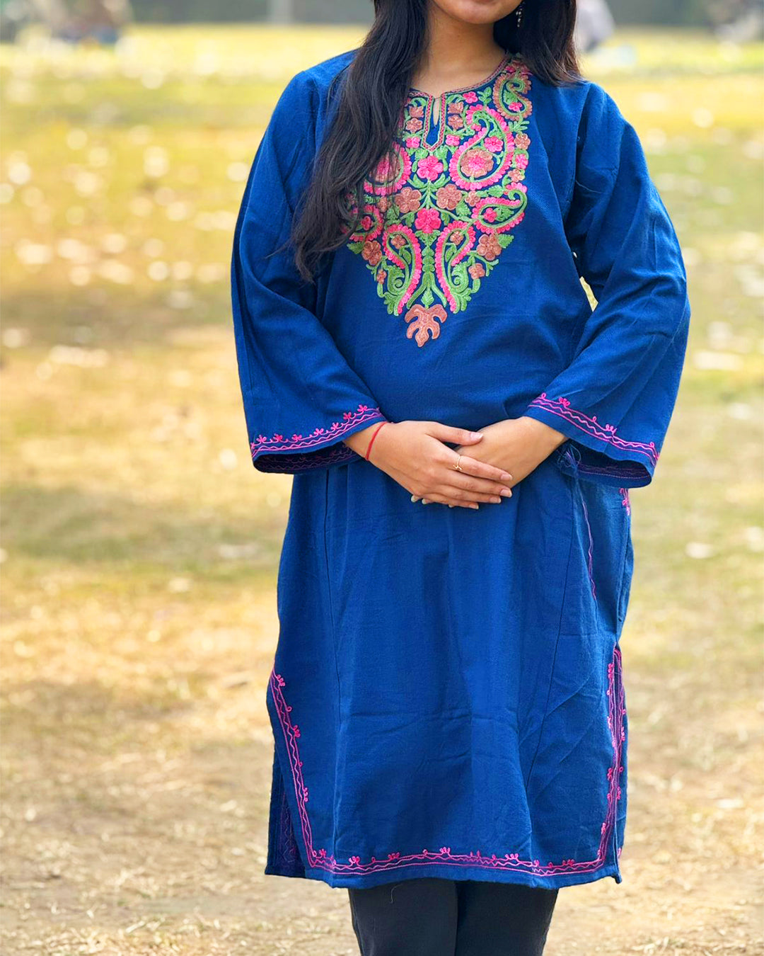 Navy Blue Kashmiri Embroidered Kurti – Elegant Ethnic Wear