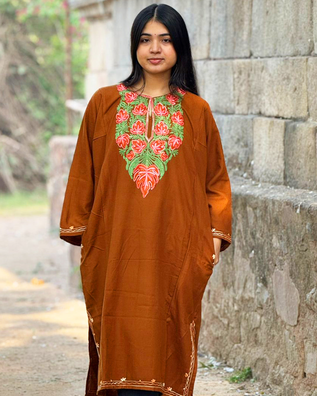 Rust Brown Kashmiri Embroidered Kurti – Classic Ethnic Wear for Everyday Elegance