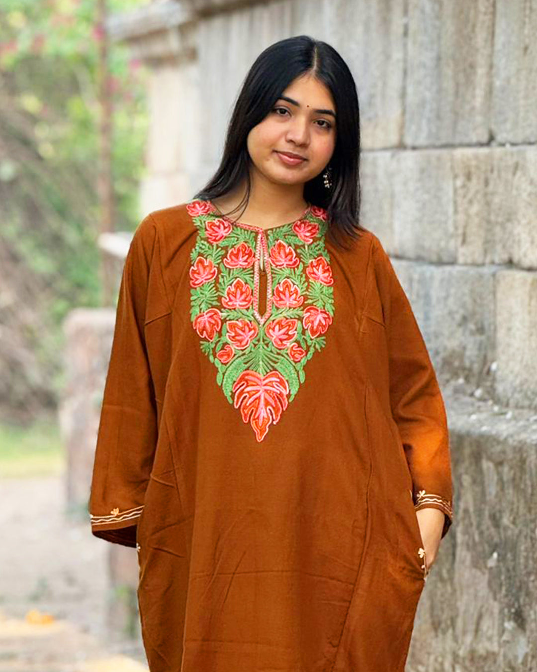 Rust Brown Kashmiri Embroidered Kurti – Classic Ethnic Wear for Everyday Elegance