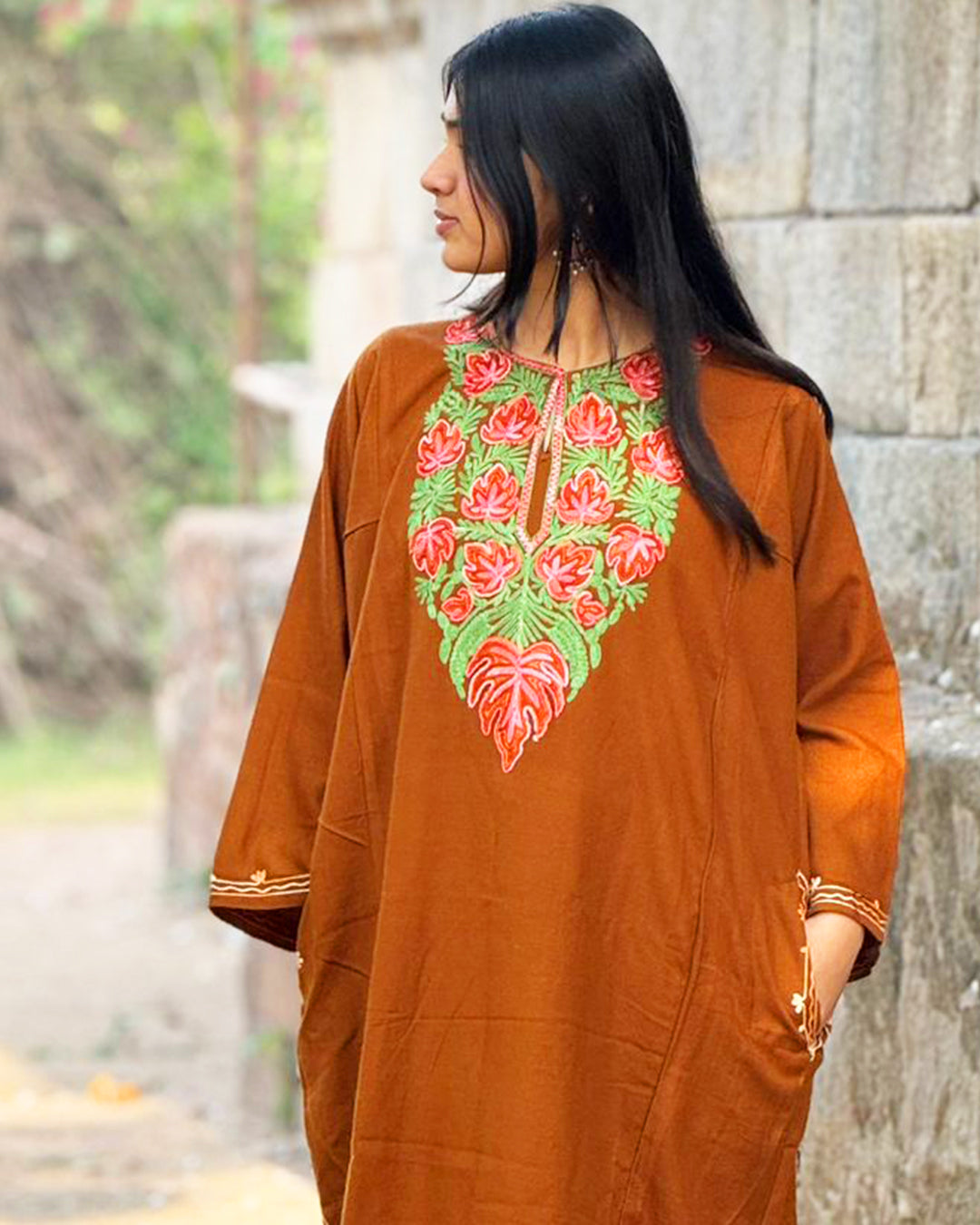 Rust Brown Kashmiri Embroidered Kurti – Classic Ethnic Wear for Everyday Elegance